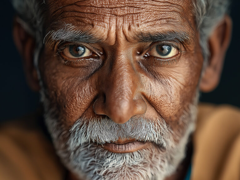 elderly Indian man with weathered face