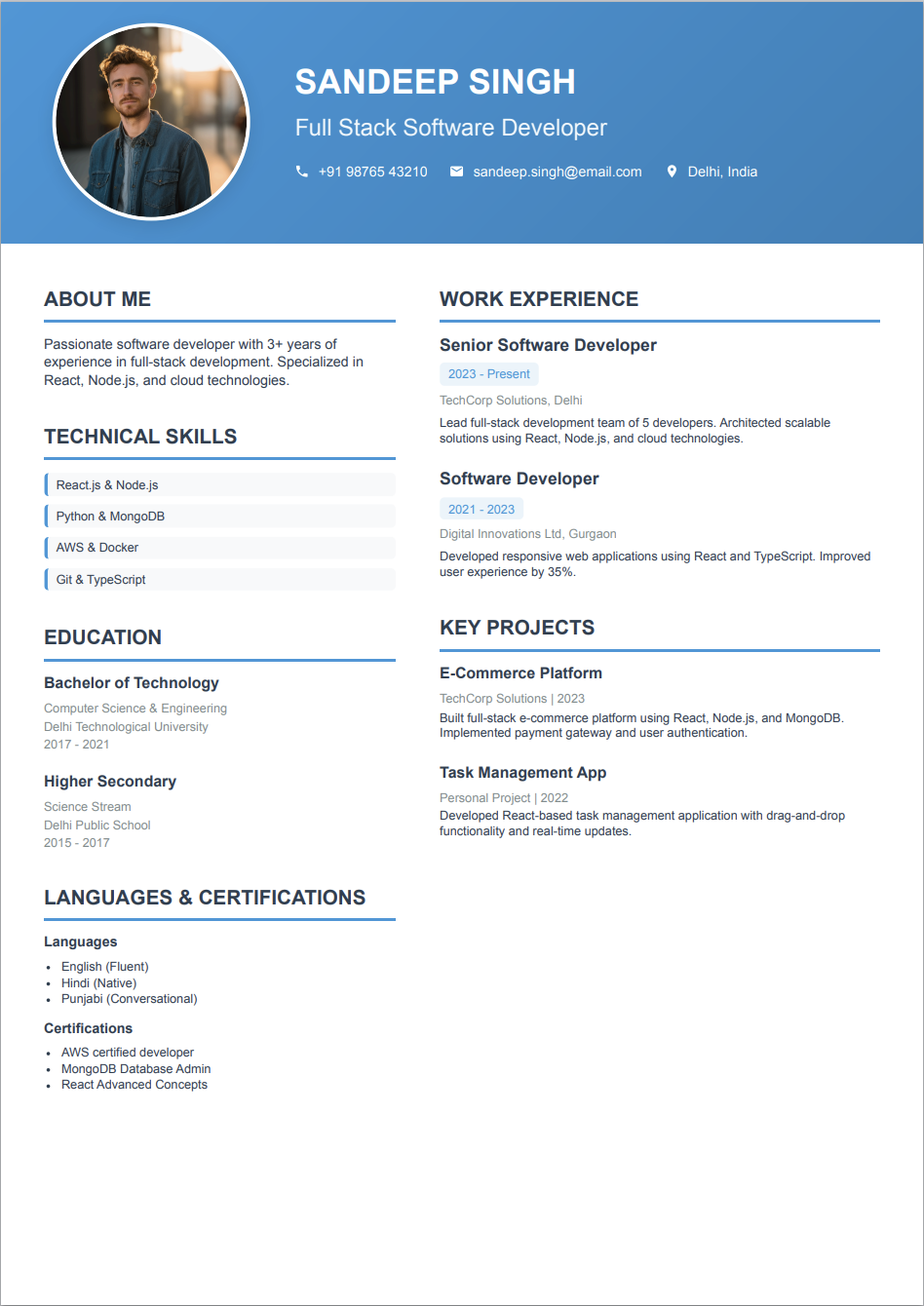 Professional Modern Resume - Sandeep Singh