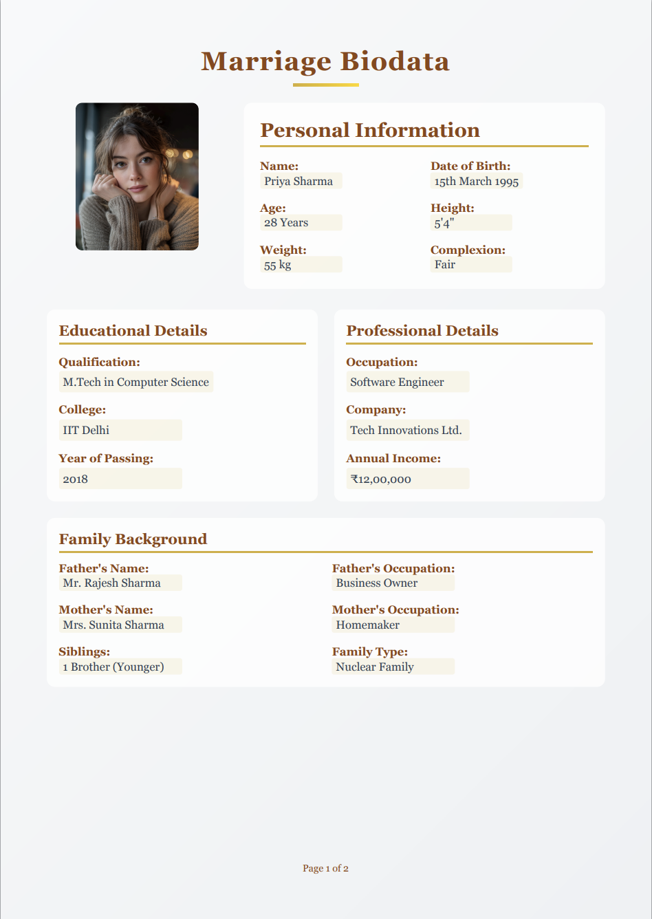 Elegant Wedding Biodata Template