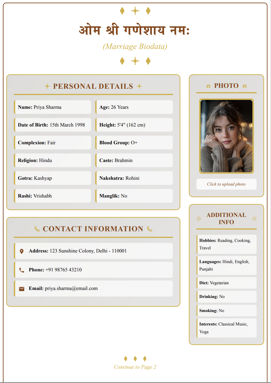 Indian Wedding Biodata